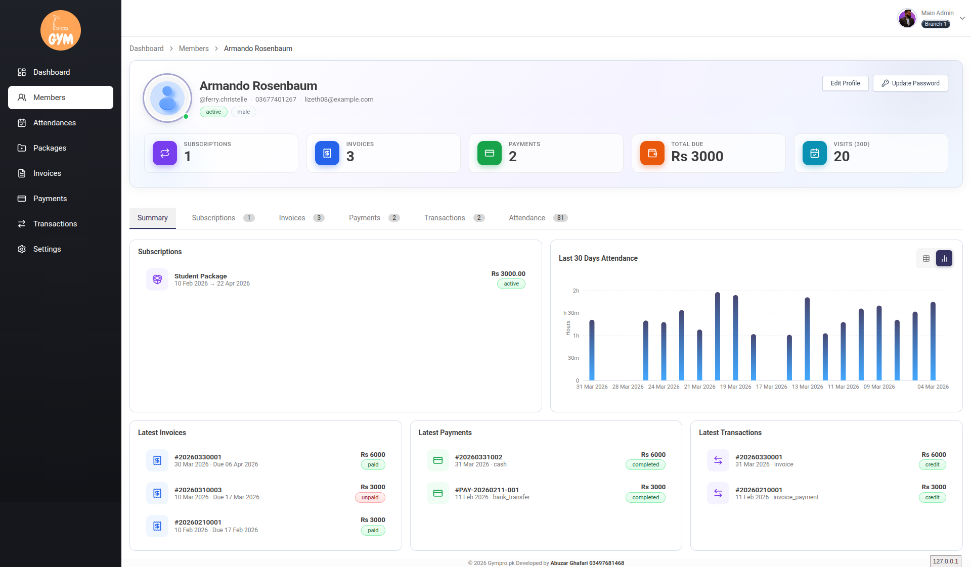 Gymify Member Profile View
